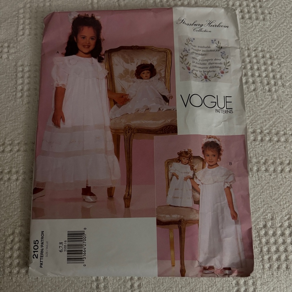 Vogue Pattern 2105 for Girl’s Dress and Matching Doll Dress